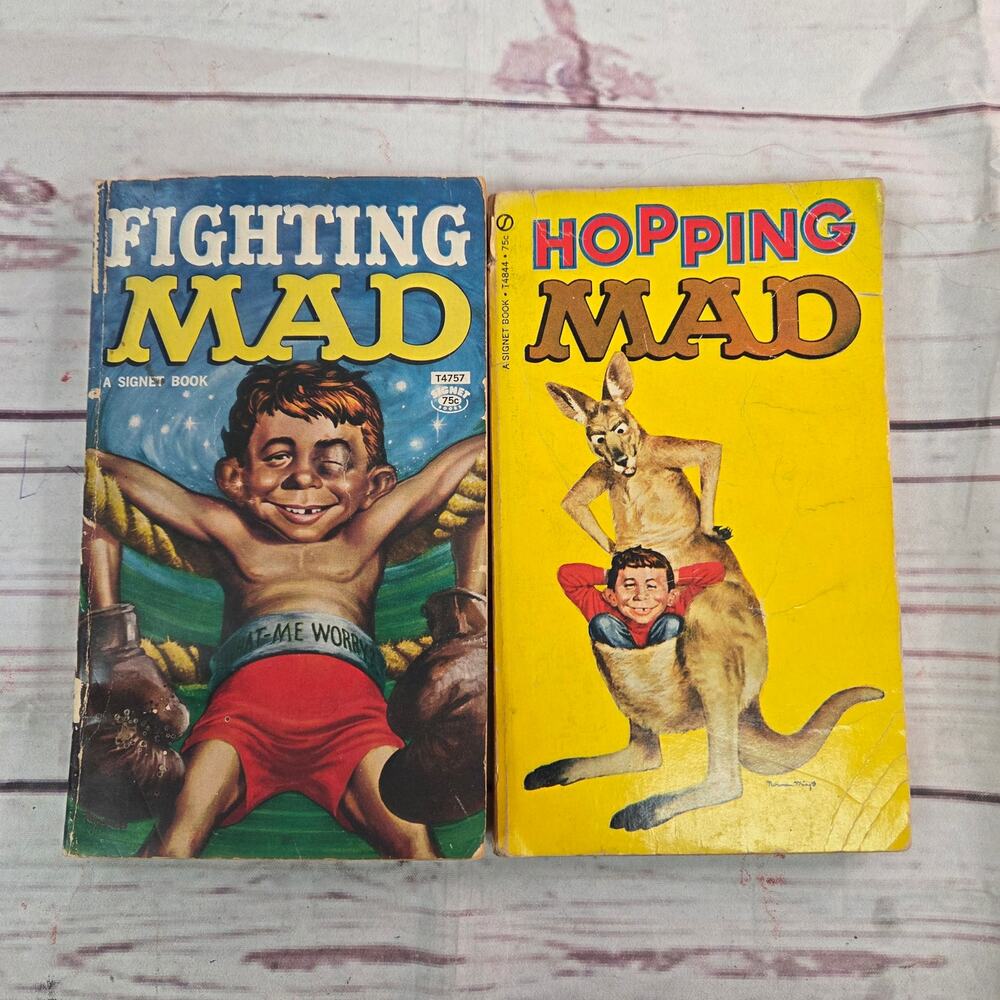 Vintage MAD Magazine Paperback Book Lot of 2 Fighting Mad Hopping Mad